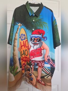 Tropical Santa Surf Hawaiian Shirt - Blue & Multi - RUNS SMALL